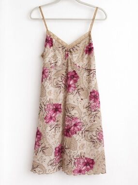 Gilligan & O'Malley Cream Slip Dress with Pink Floral Print- XL